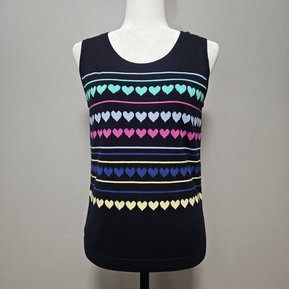 Talbots Sweater Set Size Petite M Navy Blue Cardigan Size Small Tank Heart Print - Picture 9 of 15